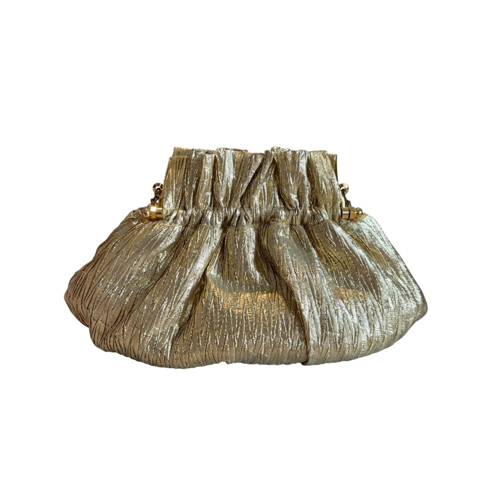 Vintage Vanessa Metallic Gold Lame Small Evening Bag Kiss Lock Close